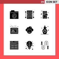 9 Icon Pack Solid Style Glyph Symbols on White Background Simple Signs for general designing Creative Black Icon vector background