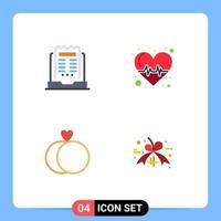 conjunto de iconos planos de interfaz móvil de 4 pictogramas de elementos de diseño de vector editables de boda de corazón de boletín de matrimonio de negocios