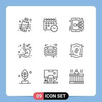 Outline Pack of 9 Universal Symbols of agriculture cassette mobile audio cassette stomach Editable Vector Design Elements