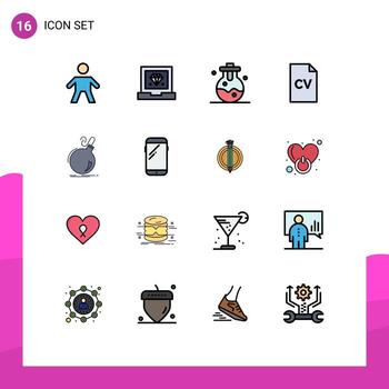 Set of 16 Vector Flat Color Filled Lines on Grid for ddos boom lab bomb high school Editable Creative Vector Design Elements