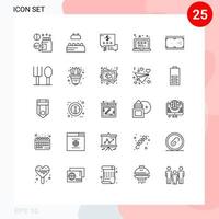 paquete de 25 signos y símbolos de líneas modernas para medios de impresión web como billar de correo de bolsillo ver elementos de diseño de vectores editables