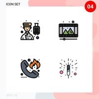 Pack of 4 creative Filledline Flat Colors of avatar call professional play store fire Editable Vector Design Elements