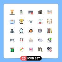 Mobile Interface Flat Color Set of 25 Pictograms of house entrance computers chimney printer Editable Vector Design Elements