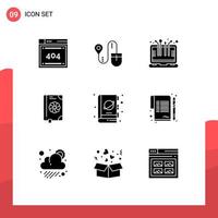 9 User Interface Solid Glyph Pack of modern Signs and Symbols of fiction spring smart technology text book Editable Vector Design Elements