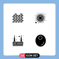 Pack of 4 creative Solid Glyphs of construction router security goal olive Editable Vector Design Elements