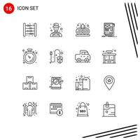 Universal Icon Symbols Group of 16 Modern Outlines of clock layout detect web wire Editable Vector Design Elements