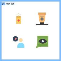 Set of 4 Commercial Flat Icons pack for candle video cream mechanic communication Editable Vector Design Elements