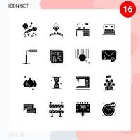 Modern Set of 16 Solid Glyphs and symbols such as construction bedroom table bed decorate Editable Vector Design Elements