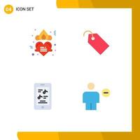 Group of 4 Modern Flat Icons Set for crown multimedia romance label phone Editable Vector Design Elements