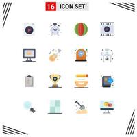 User Interface Pack of 16 Basic Flat Colors of monitor video app drink journalist video watermelon Editable Pack of Creative Vector Design Elements