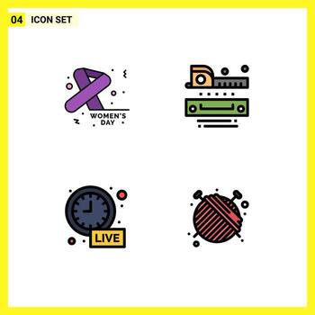 Filledline Flat Color Pack of 4 Universal Symbols of awareness clock day ruler live update Editable Vector Design Elements