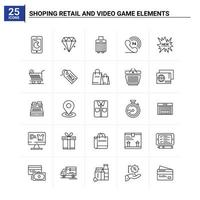 25 compras minoristas y elementos de videojuegos conjunto de iconos de fondo vectorial vector