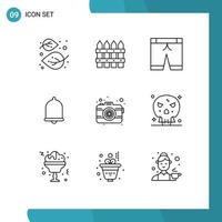 Pack of 9 Modern Outlines Signs and Symbols for Web Print Media such as photo sound garden notification alert Editable Vector Design Elements