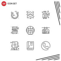 Mobile Interface Outline Set of 9 Pictograms of internet ssd direction memory card suitcase Editable Vector Design Elements