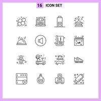 Mobile Interface Outline Set of 16 Pictograms of pallat hotel half tower lifting Editable Vector Design Elements