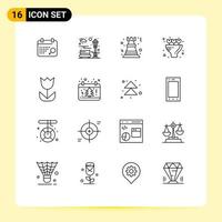 16 User Interface Outline Pack of modern Signs and Symbols of macro camera chess present bouquet Editable Vector Design Elements