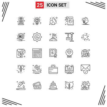Stock Vector Icon Pack of 25 Line Signs and Symbols for programming mind fire user descriptive statistics Editable Vector Design Elements