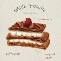watercolor cakes with mille feuille vector