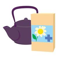 Teapot of herbal tea with chamomile icon vector