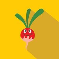 Fresh smiling radish icon, flat style vector