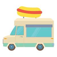 Food truck with hot dog icon, cartoon style vector