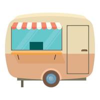 Street food trailer icon, cartoon style vector