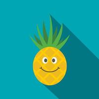 Smiling pineapple icon, flat style vector