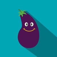 Cute smiling eggplant icon, flat style vector