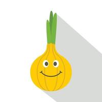 Smiling onion with fresh green sprout icon vector