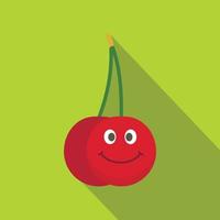 Ripe smiling cherry icon, flat style vector