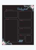 Daily Planner With Black Background And Colorful Flower vector