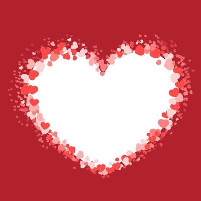 Exploding Hearts on red background. Hearts Frame border or frame for greeting and invitation card background. Happy Valentine's day Vector illustration