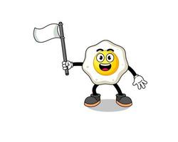 Cartoon Illustration of fried egg holding a white flag vector