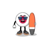 caricatura de mascota de la bandera de japón como surfista vector