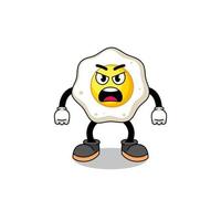 fried egg cartoon illustration with angry expression vector