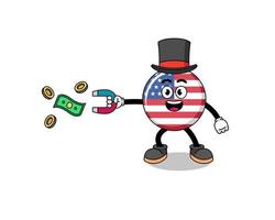 ilustración de personaje de la bandera de estados unidos atrapando dinero con un imán vector