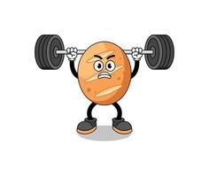 french bread mascot cartoon lifting a barbell vector