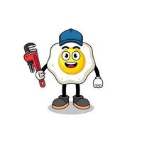 fried egg illustration cartoon as a plumber vector