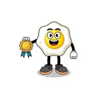 fried egg cartoon illustration with satisfaction guaranteed medal vector