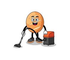 Character mascot of french bread holding vacuum cleaner vector