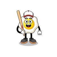 caricatura de mascota de huevo frito como jugador de béisbol vector