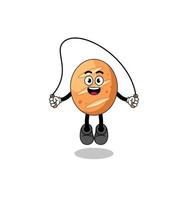 french bread mascot cartoon is playing skipping rope vector