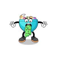 cereal bowl mascot cartoon vomiting vector