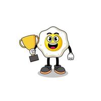 mascota de dibujos animados de huevo frito sosteniendo un trofeo vector