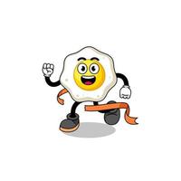 Mascot cartoon of fried egg running on finish line vector