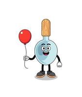 dibujos animados de cuchara de cocina sosteniendo un globo vector