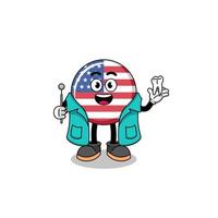 ilustración de la mascota de la bandera de estados unidos como dentista vector