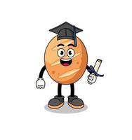 french bread mascot with graduation pose vector