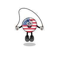 la caricatura de la mascota de la bandera de los estados unidos está jugando a saltar la cuerda vector