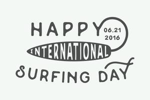 Vintage surfing logo, emblem, badge, label, mark. International surfing 2016 day card. Graphic art. Vector Illustration.